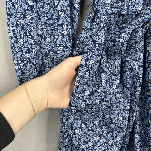 J.Crew Womens Dress Small Blue 100% Cotton Floral Puff Sleeve Belted Preppy Boho - Picture 10 of 15
